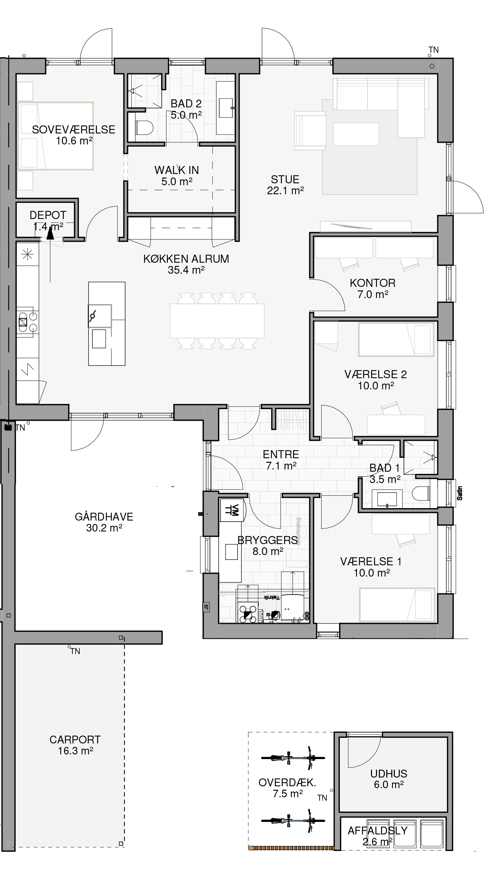 Gårdhavehus 150 m2